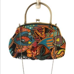 Vintage handbeaded purse crossbody with tropical fish